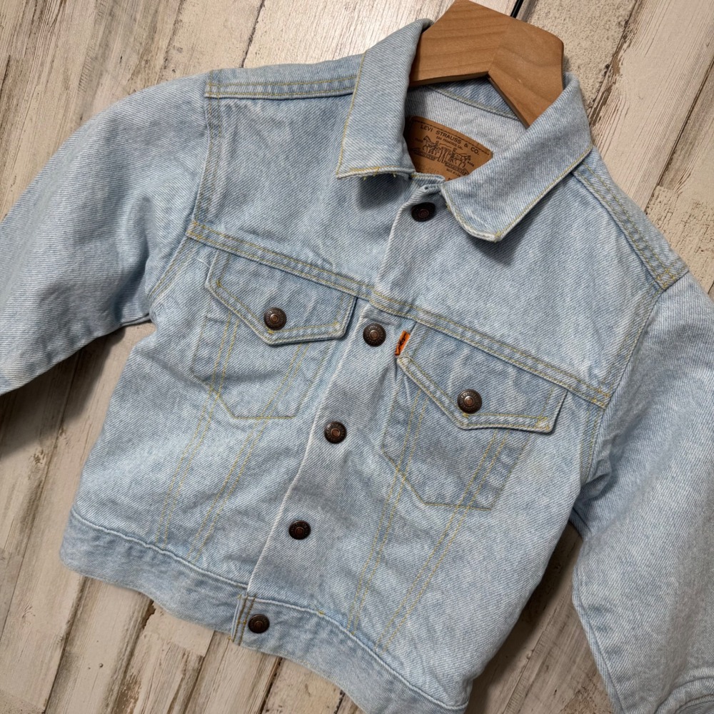 Little Levi's 90s Vtg Orange Tab Snap Button Denim Jacket Kids Size 6 USA
